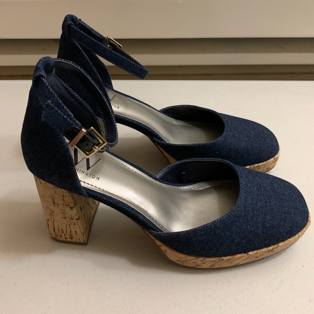 Worthington Denim Panama Cork Block Chunky Heel Women’s Size 7 Patriotic Pumps V - Picture 2 of 9